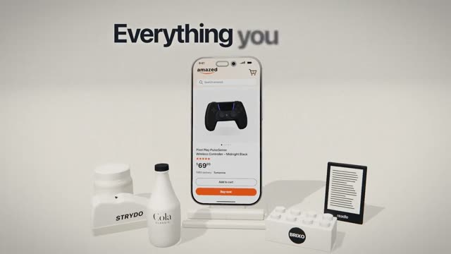 Amazed: AI-generated 3D ad for an online store, one continuous camera flight through 3D worlds in 16:9