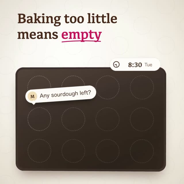 Doughly: KI-generierter Produktfilm für Vorbestellungen und Backplanung in Bäckereien, Motion-Design-Video im Format 1:1