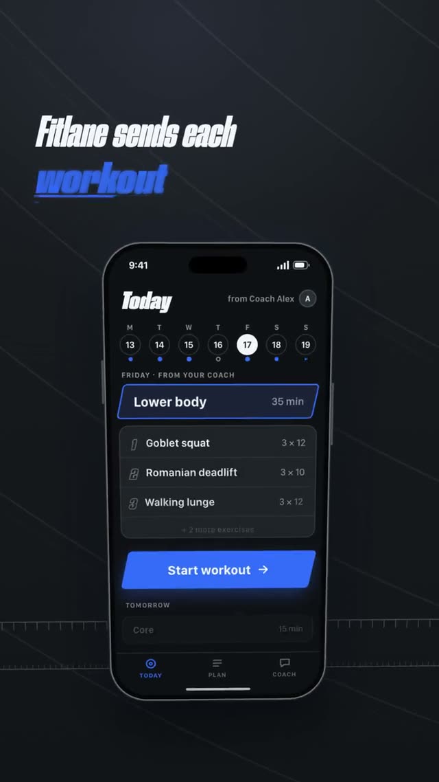 Fitlane: KI-generierter Produktfilm für eine Coaching-App für Personal Trainer, Motion-Design-Video im Format 9:16