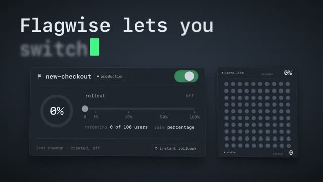 Flagwise: KI-generierter Produktfilm für Feature Flags und schrittweise Rollouts, Motion-Design-Video im Format 16:9