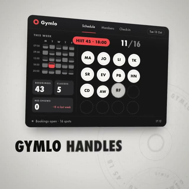 Gymlo: KI-generierter Produktfilm für eine App für Kursbuchung und Mitgliedschaften in Studios, Motion-Design-Video im Format 1:1