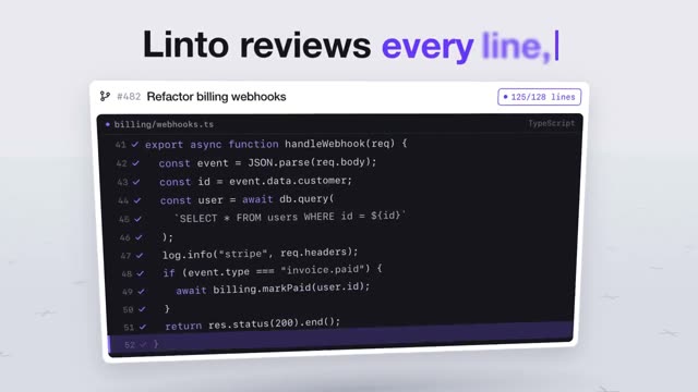 Linto: KI-generierter Produktfilm für ein KI-Tool für Code-Reviews, Motion-Design-Video im Format 16:9