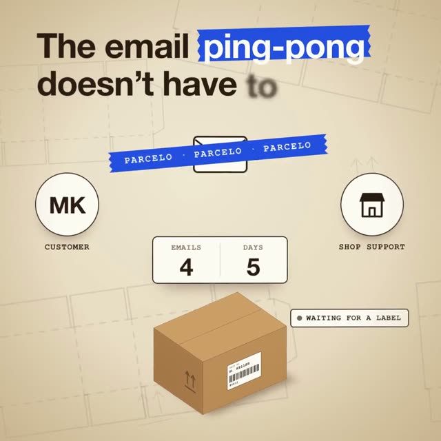Parcelo: KI-generierter Produktfilm für ein Retourenportal für Onlineshops, Motion-Design-Video im Format 1:1