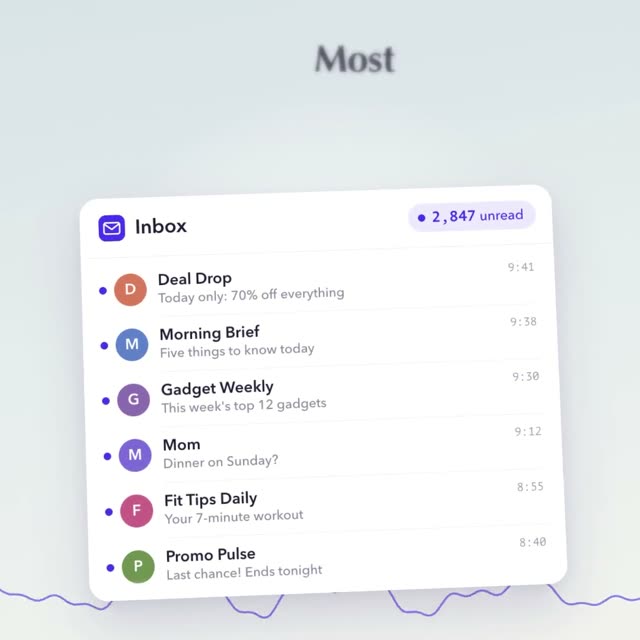 Quieta: KI-generierter Produktfilm für eine App, die nie geöffnete Newsletter findet und mit einem Tipp alle abbestellt, Motion-Design-Video im Format 1:1