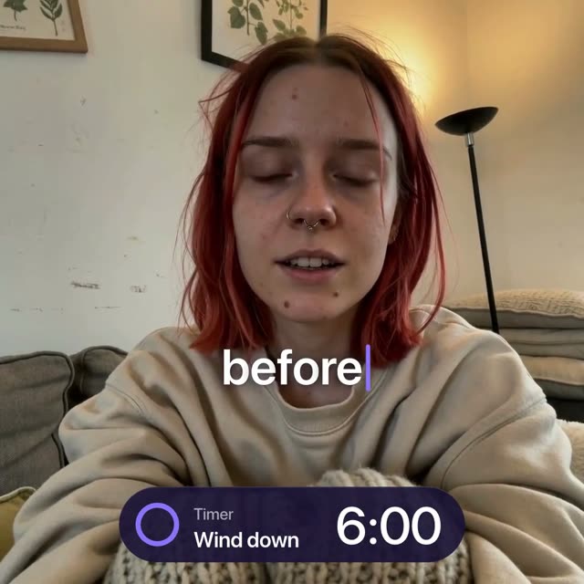 Quiet Nights: KI-Talking-Head-Video für eine App mit geführter 6-Minuten-Abendroutine zum Abschalten, Sprecher mit Untertiteln und Motion-Design-Einblendungen im Format 1:1