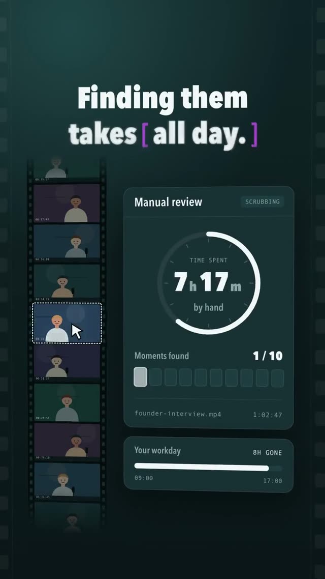 Reelo: KI-generierter Produktfilm für eine KI, die aus langen Videos kurze Clips schneidet, Motion-Design-Video im Format 9:16