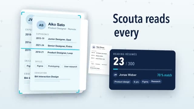 Scouta: KI-generierter Produktfilm für ein Tool für Bewerber-Screening und Interview-Termine, Motion-Design-Video im Format 16:9