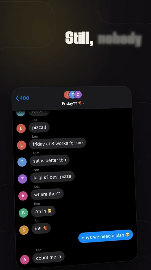 Settla: KI-generierter Produktfilm für eine App, die Pläne aus dem Gruppenchat holt, Motion-Design-Video im Format 9:16
