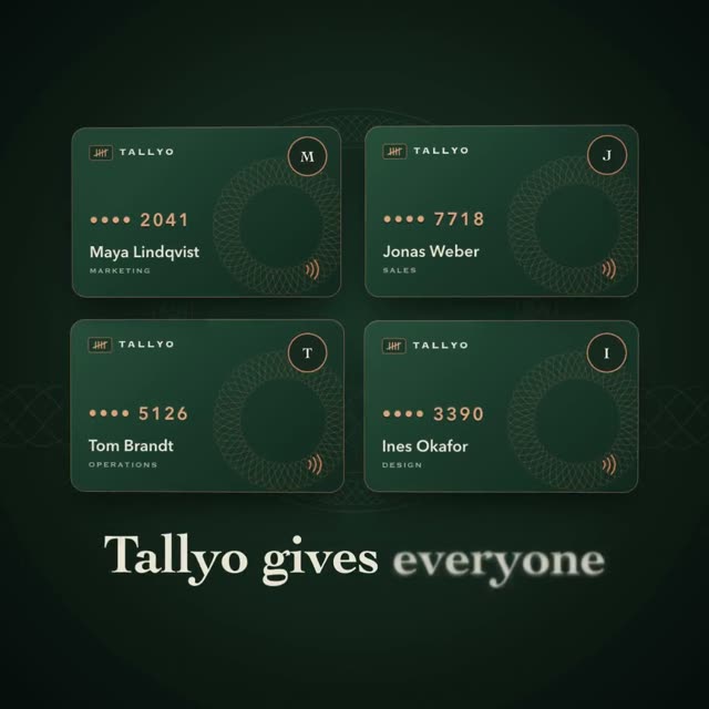 Tallyo: KI-generierter Produktfilm für Firmenkarten mit Ausgabelimits, Motion-Design-Video im Format 1:1