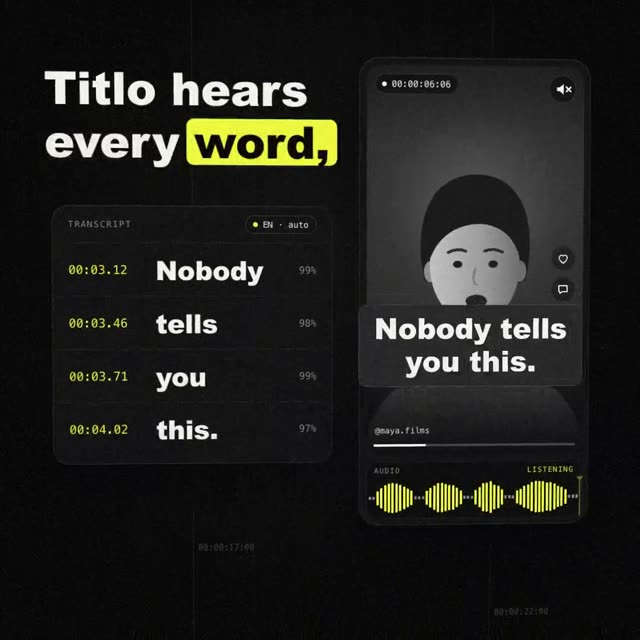 Titlo: KI-generierter Produktfilm für ein KI-Tool für Untertitel, Motion-Design-Video im Format Querformat